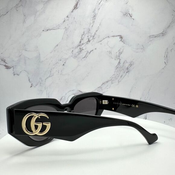 New Gucci Sunglasses Black Cat Eye Gold GG Logo Womens
